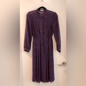 Vintage midi dress in blue with red dotted pattern - fits like Med